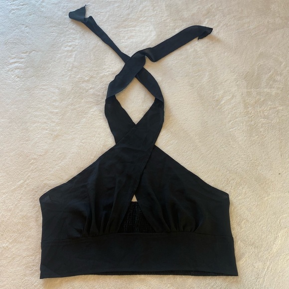 Black Cross Over Boho Style Halter Top Crop Top - Picture 2 of 9